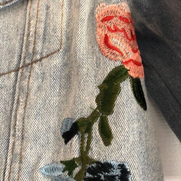 Olviaceous Floral Embroidered Faded Denim Jacket - Picture 2 of 8